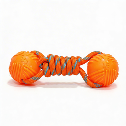 Dumbbell teether with two balls