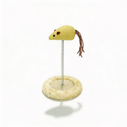 A small circular spring and mouse toy